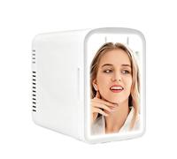 Mini Nevera Cosmética 4L con Espejo de Maquillaje LED, 220V CA & 12V CC