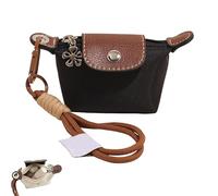 Mini Nylon Dumpling Coin Purse - Detachable Wrist Strap Cute Change for Women, Fits Cards Keys Coins (Black)