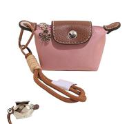 Mini Nylon Dumpling Coin Purse - Detachable Wrist Strap Cute Change for Women, Fits Cards Keys Coins (Pink)