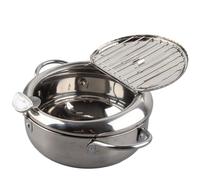 Mini olla freidora profunda, sartén profunda de acero inoxidable de 2.2L/3.4L con termómetro, escurridor de goteo de aceite y tapa, olla de estilo japonés Tempura Freidora para tempura, pollo(S 20cm)