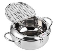 Mini olla freidora profunda, sartén profunda de acero inoxidable de 2.2L/3.4L con termómetro, escurridor de goteo de aceite y tapa, olla de estilo japonés Tempura Freidora para tempura, pollo(L 24cm)