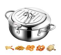 Mini olla tempura - Freidora de acero inoxidable con termómetro/cesta de drenaje para pollo, patatas fritas, pescado cebolla, anillo, 24 cm (24 cm)