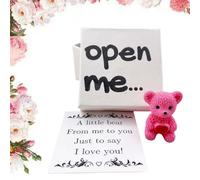 Mini oso en caja con tarjeta "I Love You", oso de bolsillo de resina en caja con corazón rojo, recuerdo de osos pequeños de tamaño de bolsillo, regalo conmovedor para mujeres para el día de San