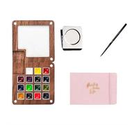 Mini paleta de pintura de 15 colores, kit de acuarela pequeño, con 8 colores + bonito bolígrafo de oso + clip de cola larga + pluma estilográfica, un regalo portátil para entusiastas de la pintura (F)