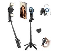 Mini palo magnético para selfie para teléfono con 2 luces de relleno, rotación de 360°, trípode portátil de viaje para teléfono con control remoto, portabrocas magnético y clip para selfies para