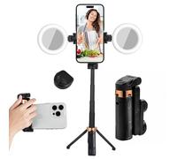 Mini Palo Selfie para movil, Bluetooth Selfie Stick con Control Remoto Desmontable y 2 Luces de Relleno, Rotación 360° Extensible tripode para movil para iPhone/Samsung/Android teléfonos Inteligentes