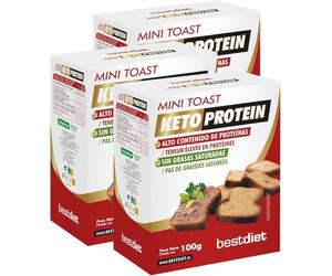 Mini Pan Tostado - Tostadas Keto Protein 100g Pack de 3 - Bajo en Carbohidratos - Snack Keto Crujiente - Alto en Fibra y Bajo en Azúcar - Ideal Desayunos, Aperitivos y Dieta Low Carb - Best Diet