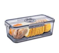 Mini Panera con Tapa y Válvula Aire Vacío, Caja Pan Hermética Grabación Tiempo Mostrador Cocina,Contenedor Almacenamiento Nevera Plástico para Casero Tostadas,Bagel,Donut,Galletas,Bollo,Sándwich,Gris