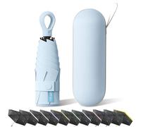 Mini Paraguas del Sol Plegable de Viaje, Mini Paraguas Plegable Portátil, con Asa De Anilla Mosquetón, Protección UV y Antiviento con Cubierta de Cápsula, Paraguas de Viaje Compacto (Azul cielo)