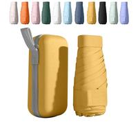 Mini Paraguas Plegable, Paraguas Pequeño de Bolsillo con Protección UV 50+ y Antiviento | 6 Costillas Reforzadas | Incluye Estuche Compacto | Portátil para Viaje, Sol y Lluvia | Unisex (Amarillo)