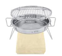 Mini parrilla de barbacoa de acero inoxidable, estufa de barbacoa redonda portátil plegable, duradera, fácil de montar y desmontar con bolsa de transporte para acampar al aire