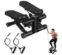 Mini Paso a Paso para Ejercicio en casa, Escalera de Resistencia Ajustable con Monitor LCD, Pedales Antideslizantes y Bandas de Resistencia para Entrenamiento Cardiovascular de Cuerpo Completo
