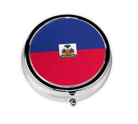 Mini pastillero redondo con diseño de bandera de Haití de WZYWHJ pequeño y portátil con particiones para almacenamiento de medicamentos para viajes y uso diario