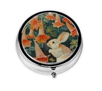 Mini pastillero redondo con diseño de conejo bajo la gloria de la mañana, pequeño y portátil con particiones para almacenamiento de medicamentos para viajes y uso diario