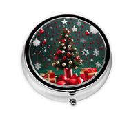 Mini pastillero redondo con forma de árbol de Navidad, ligero y portátil, con 3 insertos de plástico, adecuado para llevar en bolsillos o carteras.