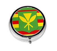 Mini pastillero redondo con la bandera nativa de Hawaii, ligero y portátil, con 3 insertos de plástico, adecuado para llevar en bolsillos o carteras.