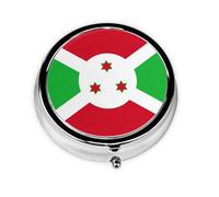 Mini pastillero redondo de la bandera de Burundi, ligero y portátil, con 3 insertos de plástico, adecuado para llevar en bolsillos o carteras.