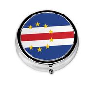Mini pastillero redondo de la bandera de Cabo Verde, ligero y portátil, con 3 insertos de plástico, adecuado para llevar en bolsillos o carteras.