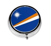 Mini pastillero redondo de la bandera de las Islas Marshall, ligero y portátil, con 3 insertos de plástico, adecuado para llevar en bolsillos o carteras.