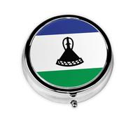 Mini pastillero redondo de la bandera de Lesotho, ligero y portátil, con 3 insertos de plástico, adecuado para llevar en bolsillos o carteras.