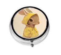 Mini pastillero redondo WZYWHJ amarillo abeto estampado canguro pequeño y portátil con particiones para almacenamiento de medicamentos para viajes y uso diario