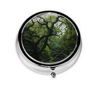 Mini pastillero redondo WZYWHJ con diseño de ramas verdes exuberantes, pequeño y portátil con particiones para almacenamiento de medicamentos para viajes y uso diario