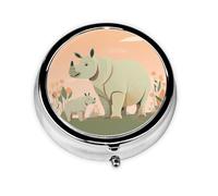 Mini pastillero redondo WZYWHJ lindo rinoceronte impresiones pequeño y portátil con particiones para almacenamiento de medicamentos para viajes y uso diario