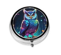 Mini pastillero redondo WZYWHJ que brilla en la oscuridad con estampado de búho, pequeño y portátil, con particiones para almacenamiento de medicamentos para viajes y uso diario