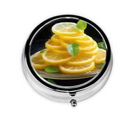 Mini pastillero redondo WZYWHJ Sweet and Sour Lemon Slices Impresión pequeña y portátil con particiones para almacenamiento de medicamentos para viajes y uso diario