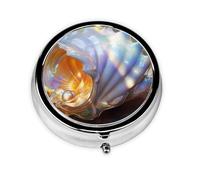 Mini pastillero redondo WZYWHJ translúcido conchas impresión pequeño y portátil con particiones para almacenamiento de medicamentos para viajes y uso diario