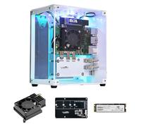 Mini PC con SSD M.2 para Raspberry Pi 5 de Yahboom, con Radiador de Torre, Pantalla OLED con Ventilador RGB, Adaptador M.2 a NVME SSD de 256 GB