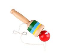 Mini Pelota de Madera para Atrapar, Emocionante Pelota de Paleta con Copa de Cuerda, Entrenamiento de Coordinación de Madera Maciza para Viajar (Rojo)