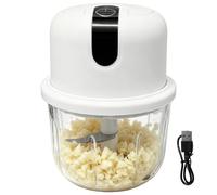 Mini picador de ajo eléctrico, 300 ml, procesador de alimentos de tazón de vidrio, recargable por USB/funciona con pilas con cuchillas de acero inoxidable de 3 hojas para ajo, jengibre, chile, nueces