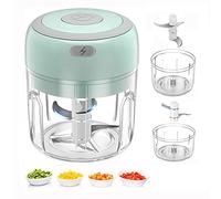 Mini picador eléctrico de alimentos, recargable pequeño procesador de alimentos para ajo, puré, cebolla, hierba, verduras, jengibre, licuadora de frutas (250 ml+100 ml, 2 tazas, verde)
