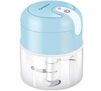 Mini picador eléctrico de alimentos, Recargable USB Type-C, Capacidad 250 ml, 3 Cuchillas Acero Inoxidable, Batería recargable, utilizado para cebolla, ajo, carne, vegetal, puré alimentos (Azul)