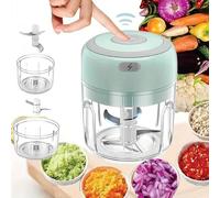 Mini picador elétrico de alimentos, recarregável USB, capacidade de 250 ml, 3 lâminas de aço inoxidável, bateria recarregável, utilizado para cebola, alho, carne, legumes, puré alimentos (verde)