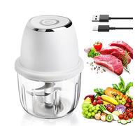 Mini Picadora Electrica de Alimentos, 350ml Picadora Manual con Cuerda de 6 Hojas de Acero Inox, Picador de Verduras Carga USB para Jengibre Verduras etc
