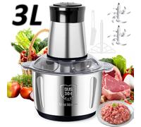 Mini picadora eléctrica de alimentos, picadora de verduras de 3L con 2 ajustes de velocidad, 4 cuchillas afiladas duraderas de acero inoxidable, para carne, verduras, frutas, , diseño desmontable ()
