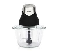 H.Koenig Mini Picadora Eléctrica Negro Mate LEO8 Bol de vidrio graduado y resistente 1L Cuchillas de acero inoxidable, Fácil de usar, Verduras, Carne, Especias, Frutos secos, Tapa de almacenamiento