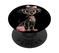 Mini Pinscher Puppy Pink Leopard Gafas Glam Graphic Trippy PopSockets PopGrip Adhesivo