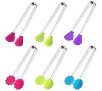 Mini Pinzas 6 Piezas Pinzas de Silicona en Forma de Flor y Concha de 5 Pulgadas con Mango de Acero Inoxidable Antideslizante de Mano Pequeñas para Servir Hielo, Bocadillos, Azúcar, Aperitivo