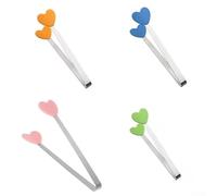 Mini pinzas de comida en forma de corazón, 10 piezas de acero inoxidable con puntas de silicona para cocinar, asar y servir, perfectas para reuniones (azul)