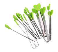 Mini pinzas para alimentos, 10 piezas con puntas de silicona en forma de corazón, pinzas pequeñas de acero inoxidable para cocinar, servir, asar a la parrilla (verde)