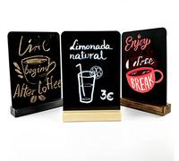 Mini pizarra negra con soporte madera color NOGAL 3UDS. Pizarra 20 x 15cm sobremesa pequeña doble cara para tiza y rotuladores tiza. Letrero hostelería, bodas, precios, cartel mesa restaurantes, bares