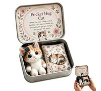 Mini Plush Cat in Box, Your Furry Little Encourager, Hugs Positive Stuffed Animal Huggable with Positive Card Cute Emotional Support Inspirational Gift Doll,Pocket Hug Plush Keepsake Tin