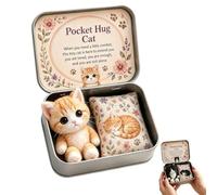 Mini Plush Cat in Box, Your Furry Little Encourager, Hugs Positive Stuffed Animal Huggable with Positive Card Cute Emotional Support Inspirational Gift Doll,Pocket Hug Plush Keepsake Tin