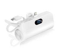 Mini Powerbank de 5000mAh con cable PD de 10-12W, cable USB-C con luz LED, compatible con iPhone 16/15/14/13/12/11/X/XR y más