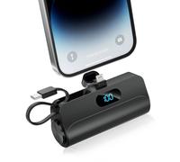 Mini Powerbank de 5000mAh con cable PD de 10-12W, cable USB-C con luz LED, compatible con iPhone 16/15/14/13/12/11/X/XR y más