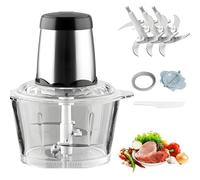 Mini procesador de alimentos de 300 W y 3 L con 4 cuchillas de acero de dos niveles y 2 velocidades ajustables para picar carne, batidos, cebollas, frutas y verduras.