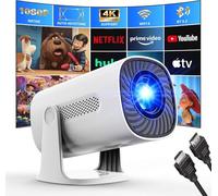 Mini Proyector 4K 1080P Proyector con Modos Estrella WiFi 6 y Bluetooth con Apps y Android TV OS, Auto Keystone Altavoz Estéreo, Compatible con TV Stick/Smartphone/HDMI, Blanco